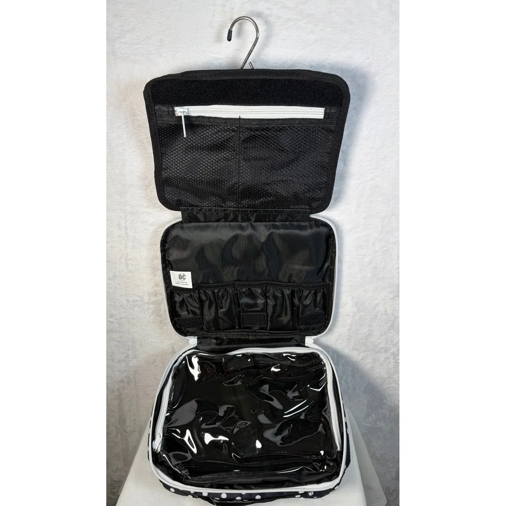 Bag & Carry Versatile Travel Cosmetic Bag Black White Dot Hanging Organizer NEW